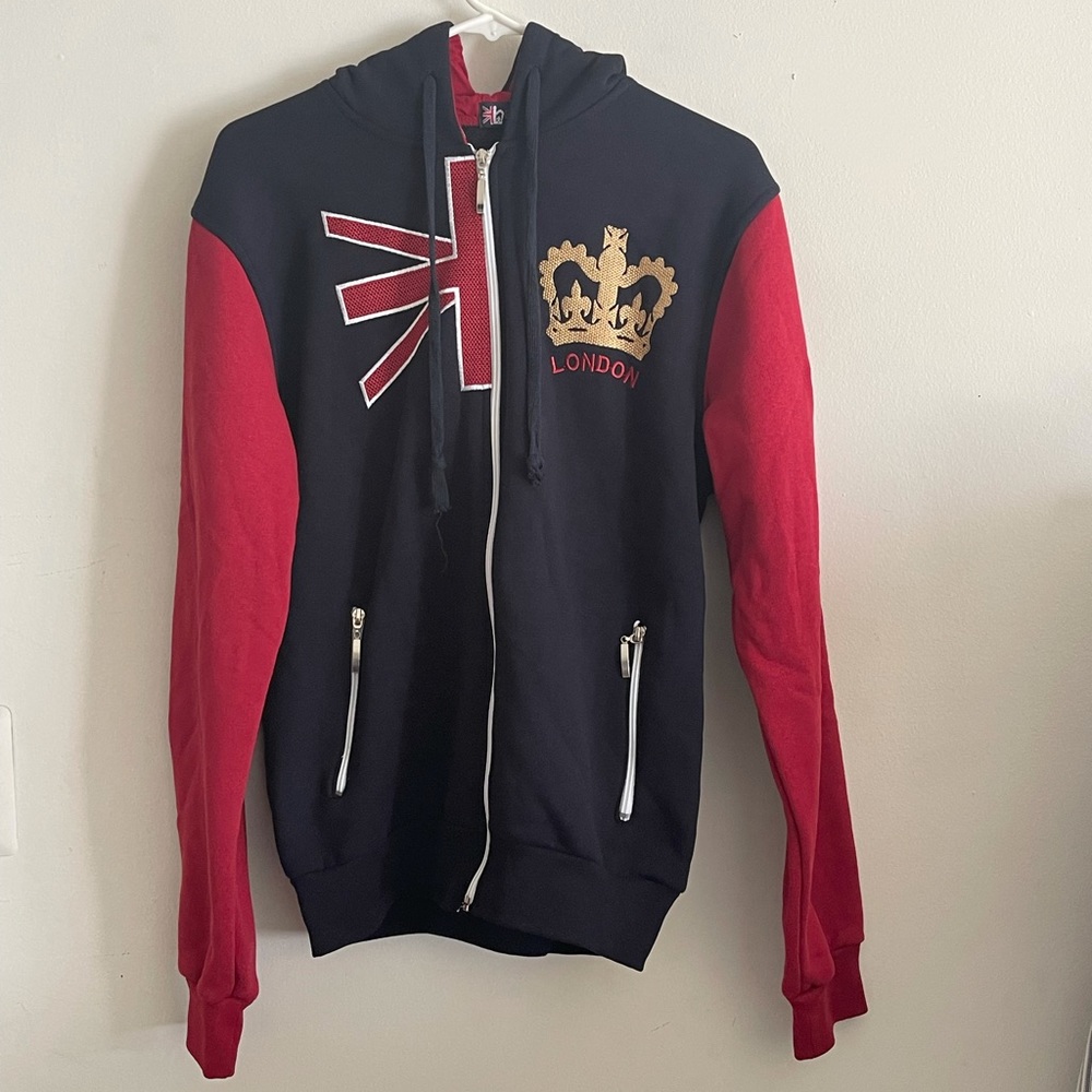 Red and Black London zip up hoodie